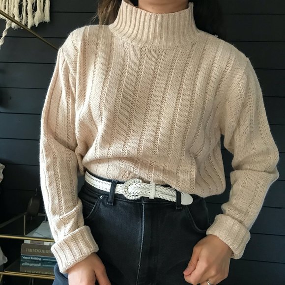 Vintage Sweaters - Vintage 90s turtleneck sweater cream Large